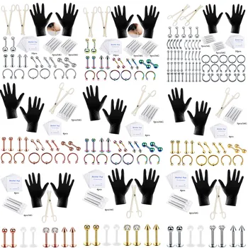 

Body Piercing Kit With Needle Pack Nose Septum Belly Button Piercing Tool Kit Ear Tragus Nipple Eyebrow Labret Pircing Set Clamp