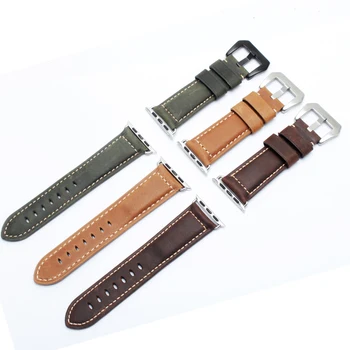 

Retro Cow leather watchband brown army green khaki wristband Replacement strap for Apple iwatch5 / 4 / 3 / 2 / 1