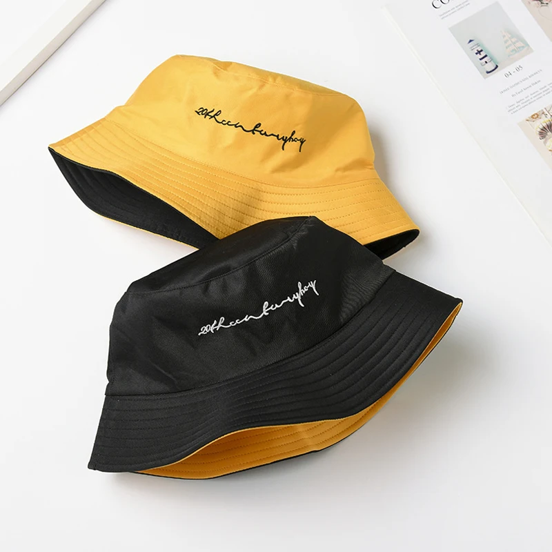 Модная Двусторонняя Полезная шляпа-ведро индивидуальный дизайн Кепка с надписью унисекс уличная пляжная Солнцезащитная шляпа черная желтая хлопковая Рыбацкая шляпа - Цвет: 5
