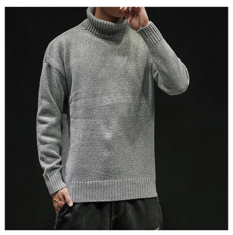 Свитера Осень/Зима мужская мода большой размер Водолазка пуловер мужской сплошной цвет свитер мужской повседневный теплый толстый свитер