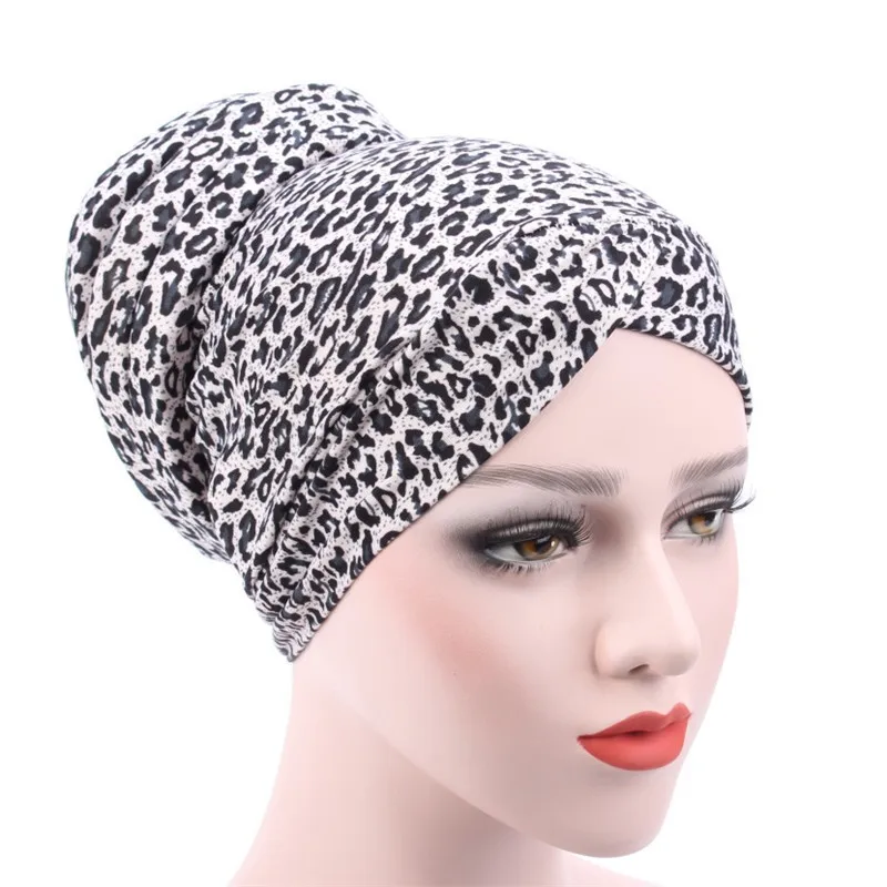 New Leopard Printed Turban Cap Sponge Muslim Hat Ethnic Costume Hat Chemotherapy Cap Female Bandanas Headwear Hair Accessories - Цвет: 3