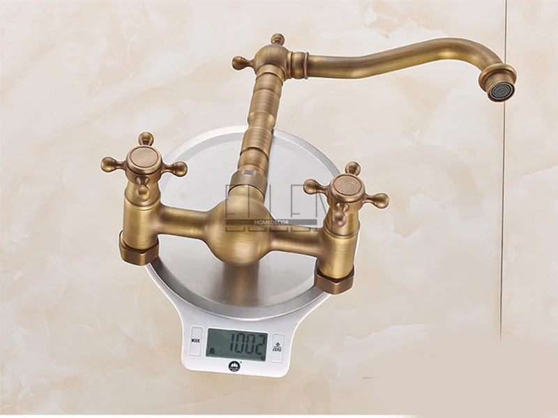 Vidric Wall Mounted Kitchen Sink Faucet Antique Bronze Sink Crane Hot Cold Water Mixer Tap Luxury Vintage Balcony Kitchen Faucet