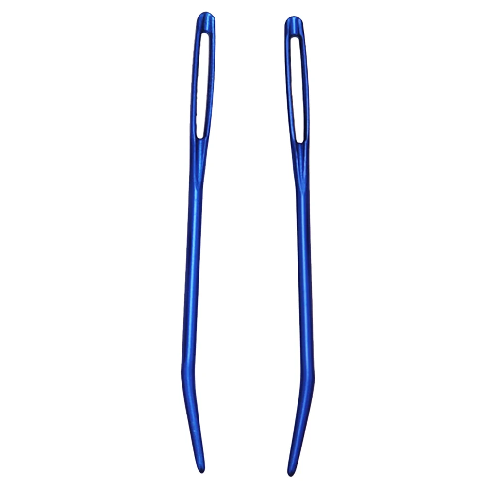2 Pieces Aluminium Large-eye Bent Tip Tapestry Darning Needle DIY Knitting Craft Apparel Sewing Random Color