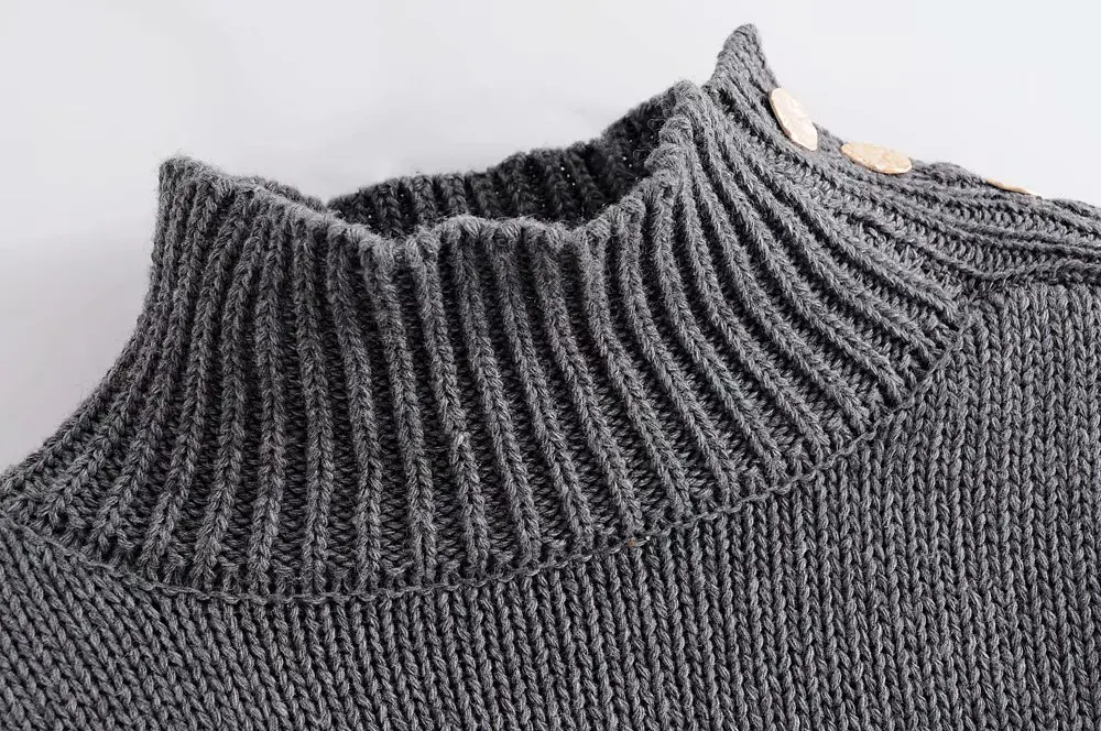 Za высококачественный Женский свитер с высоким воротом зимние пуловеры новые осенние повседневные топы с пуговицами элегантные свободные трикотажные изделия в полоску