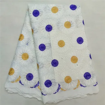 

Elegant Women's African Embroidery Cotton Lace Fabric Swiss Voile Material NCH72(5yards/lot) Many Color