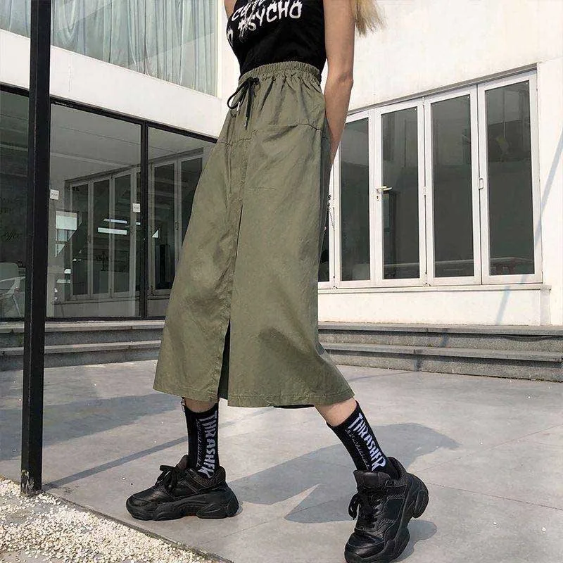 NiceMix Harajuku широкие брюки Капри женские брюки с высокой талией уличная одежда летние корейские брюки карго Pantalones Muje