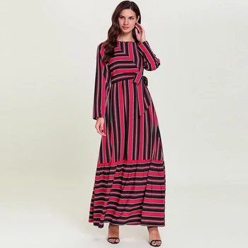 

Turkey Muslim Abaya Dress Women Moroccan Kaftan Striped Lace-up Kimono Jubah Maxi Vestidos Dubai Prayer Hijab Islamic Clothing