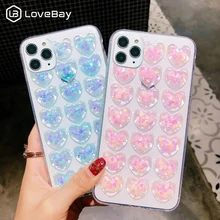 Lovebay Прозрачный 3D чехол для телефона с сердечком для iPhone 11 Pro Max 7 8 6 6S Plus X XR XS Max 5 5S SE блестки мягкая задняя крышка из ТПУ