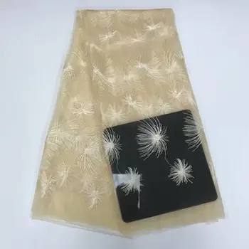 

Latest Gold Line Tulle Lace Fabric High Quality Europe And American Fashion Fabric With 3 d flowers Mesh French lace Fabric
