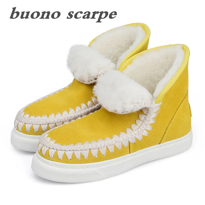 

Winter new warm snow boots leather wool lining winter thick bottom simple casual women's boots