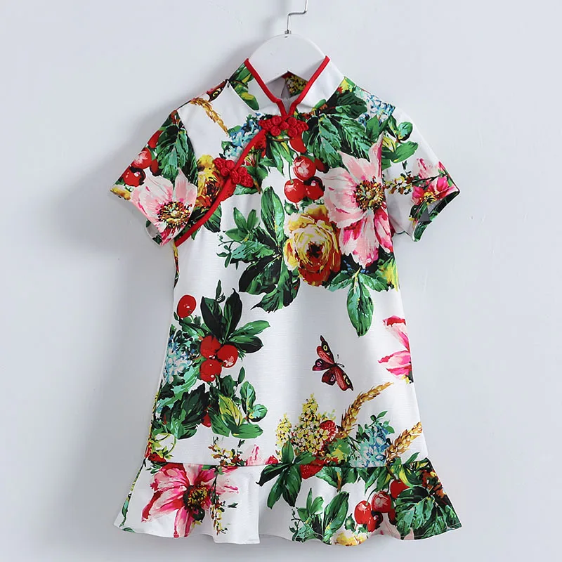 

2018 New Style Autumn Ethnic-Style Cheongsam CHILDREN'S Dress Flounced Princess Dress Wholesale