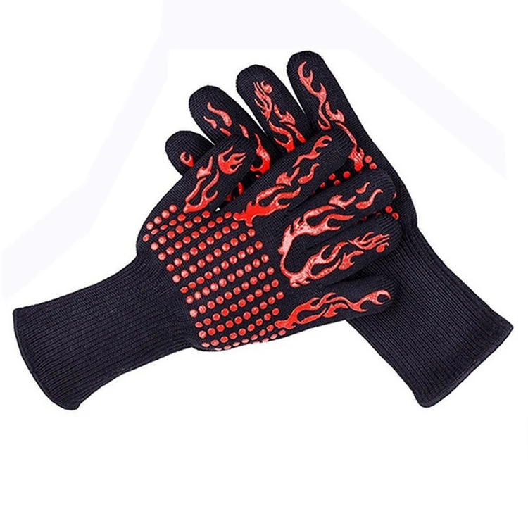 1 Pair Heat Resistant Oven Gloves 1470 F Thick Silicone Oven Mitts Cooking Baking Barbecue BBQ Grill Mittens Kitchen Gloves - Color: Red A1  Pair