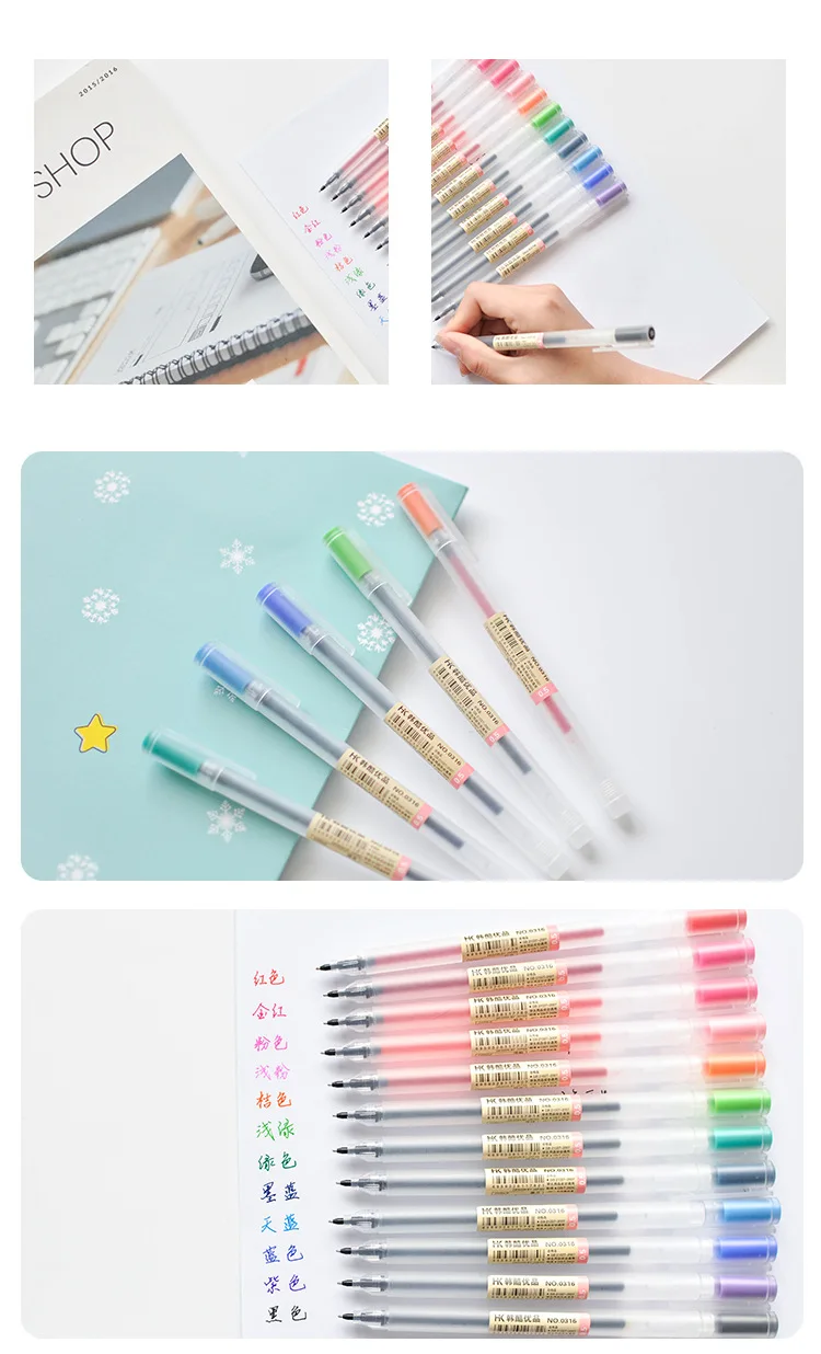 12 color pens set for drawing writing highlighting liner marker Transparent matte 0.5mm Ballpoint pen Stationery school F808