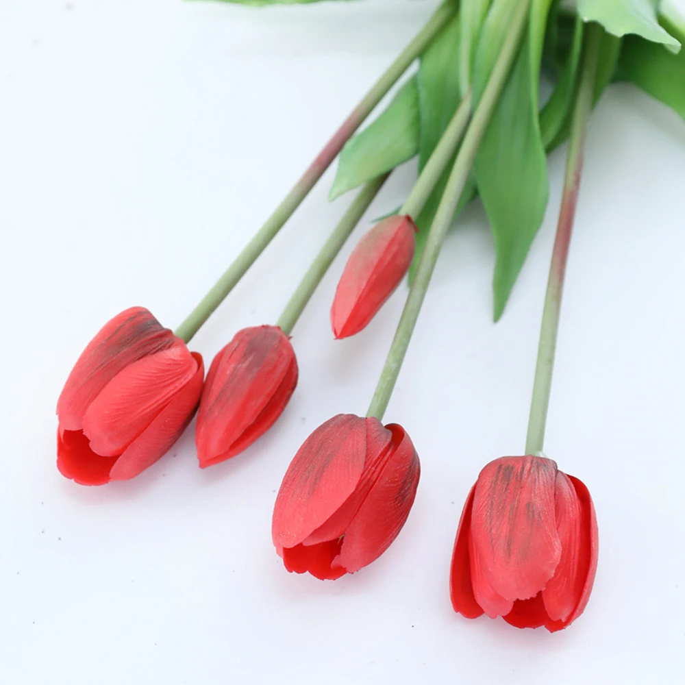 5Pcs bunch Artificial Tulips Flower For Home Wedding Decoration Bride Hand Flowers Real Touch Soft Silicone Tulip flores Decor 20