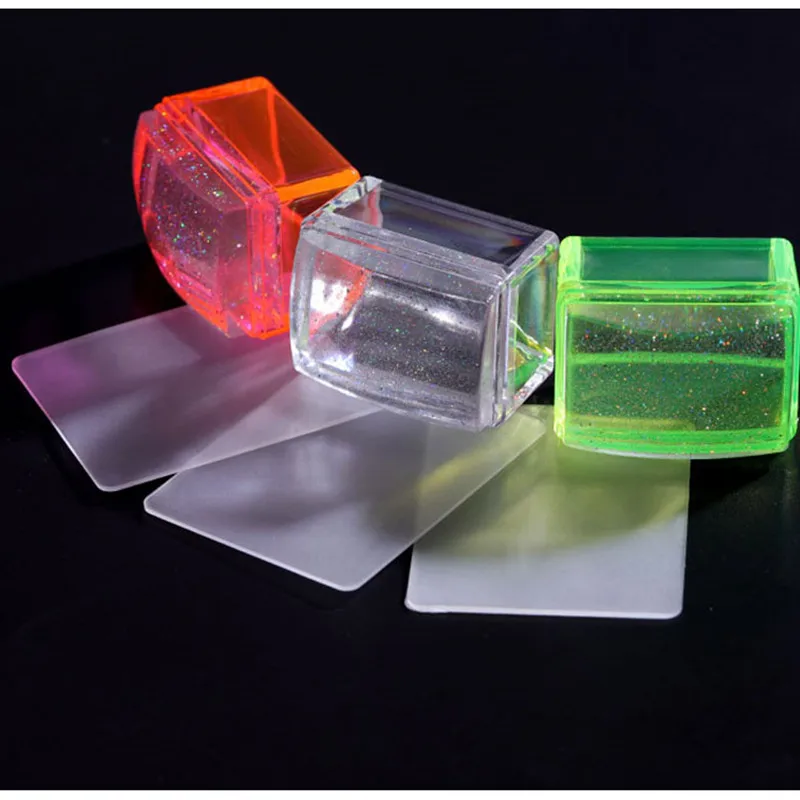 1Set Holographic Transparent Jelly Silicone Nail Stamper With Scraper Manicure Stamp Template Tools Stamper For Stamping Kits