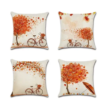 

Maple Tree Cushion Case Home Decor Pillows Cases Maple leaf Bicycle Sofa Linen Pillow Covers 45*45cm