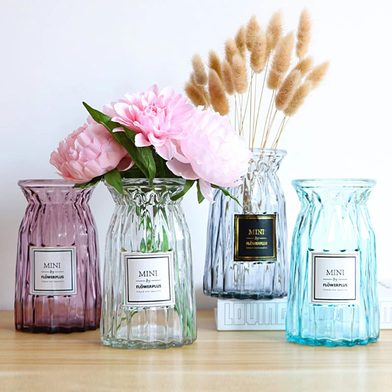 

High Quality Colorful Transparent Glass Vase For Home Decoration Living-room Plants Pots Decor Ornament Desktop Adorn Furnishing
