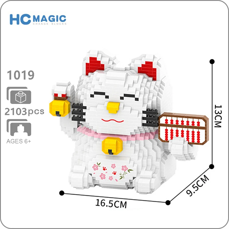 HC 1019 Abacus Lucky Money Smile Cat Animal 3D Model 2103pc DIY Diamond Mini Building Small Blocks Brick Toy for Children no Box | Игрушки и
