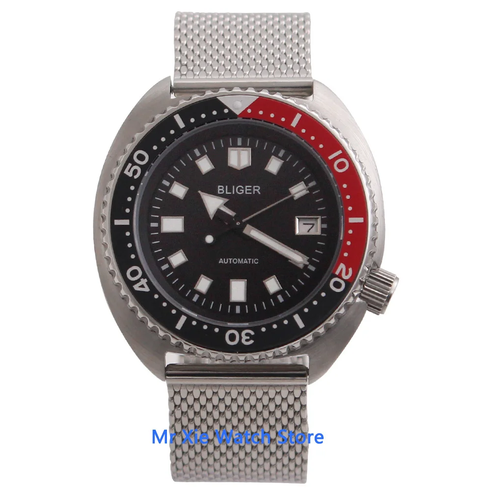

Bliger 45mm Black Dial Mens Automatic Watch Silver Case Sapphire Crystal Luminous NH35 Movement Mechanical Watch