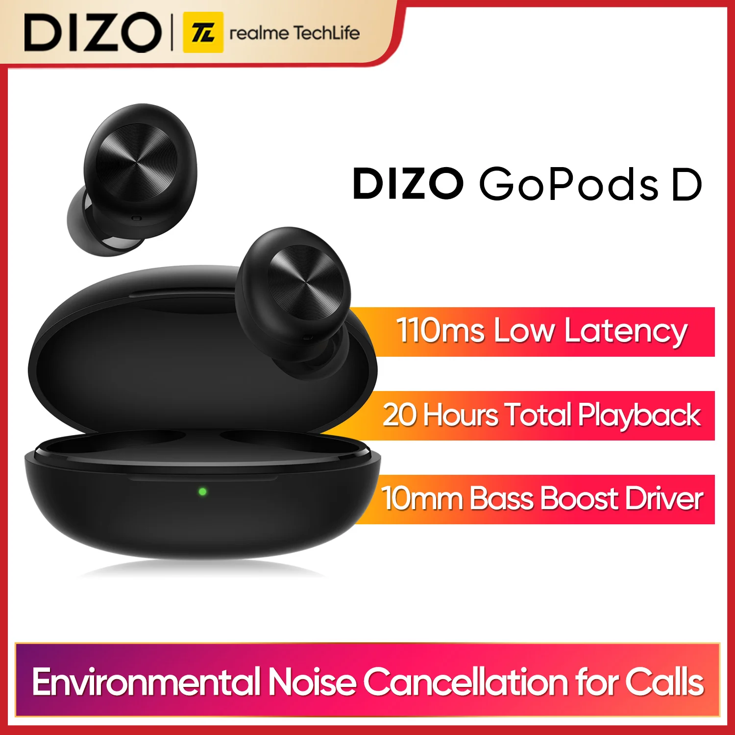 Беспроводные наушники DIZO GoPods D TWS 20 часов воспроизведения супер задержка игровые