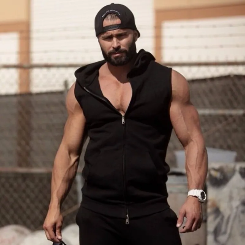 New Mens Cotton Hoodie Sweatshirts Gyms Fitness Clothes Bodybuilding Tank Top Men Sleeveless Sportswear Tees Shirt Casual Vest