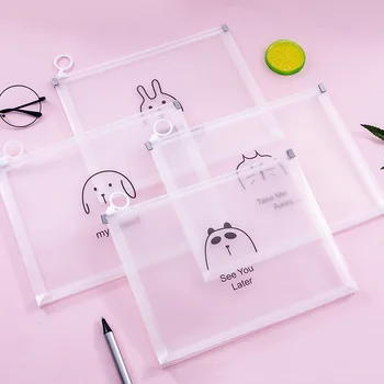 

5PCS Creative lovely cartoon transparent file bag waterproof girl student ring waterproof storage simple PVC file bag