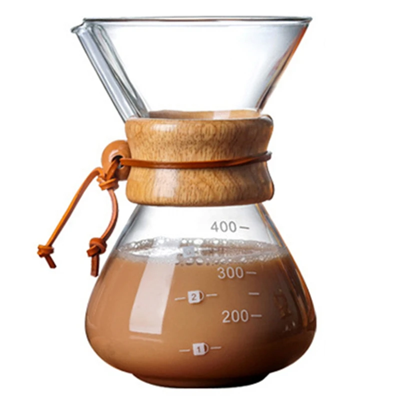 400ml Залейте Кофеварка со стеклянным графином и многоразовым фильтром, ручная кофейная капельница, пивоваренный светильник с настоящим коричневым деревянным рукавом - Цвет: 400ml