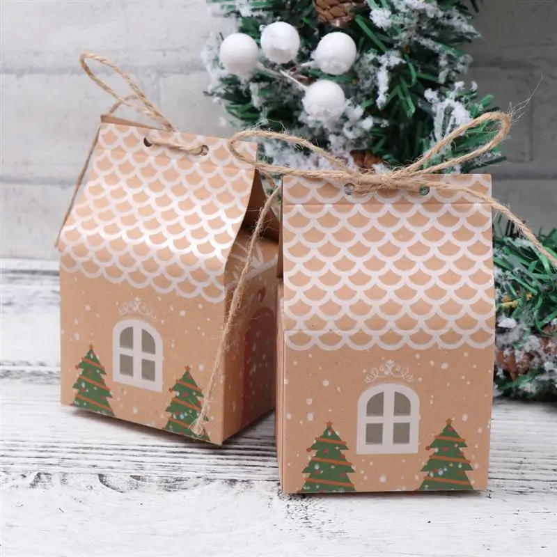 30 шт крафт-бумаги рождественские коробки для конфет маленький дом упаковочная коробка подарочный контейнер вечерние принадлежности