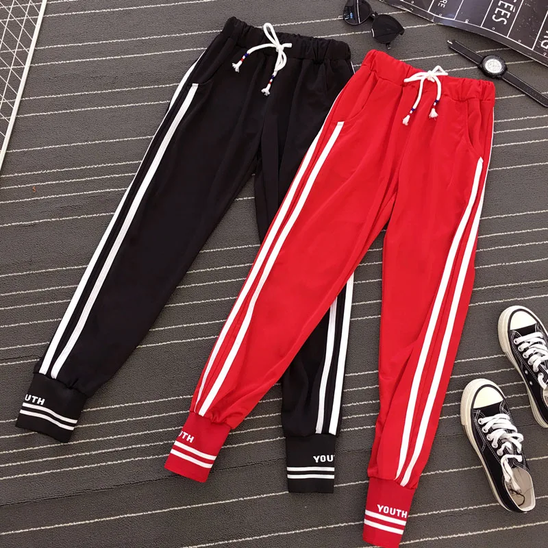 

Women Jogger Pants 2019 New Spring And Autumn Letter Stripe Female Ankle-Length Pants Student Teenager Girls Black Red N45