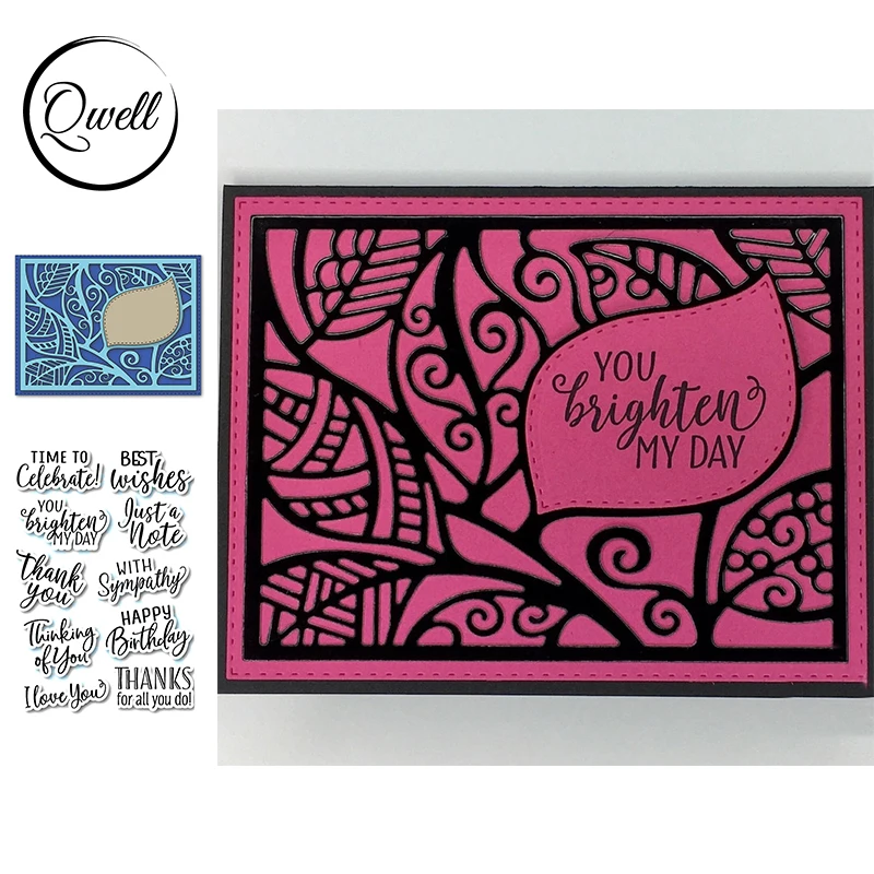 

QWELL Metal Cutting Dies & Clear Stamps Elegant Flowers Frame Best Wishes DIY Scrapbooking Cards Craft 2020