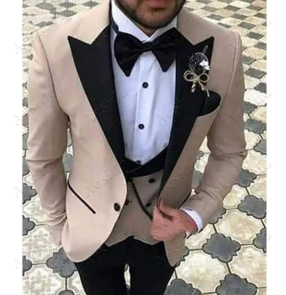Повседневный мужской костюм, приталенный комплект из 3 предметов, смокинги для выпускного вечера, двойные приталенные Пиджаки для свадьбы, мужские(Блейзер+ жилет+ брюки - Цвет: 4
