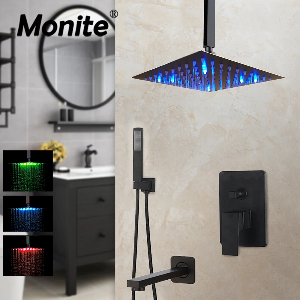 Monite 8 16 светодиодный душевой кран для ванной комнаты набор черных красок латунный