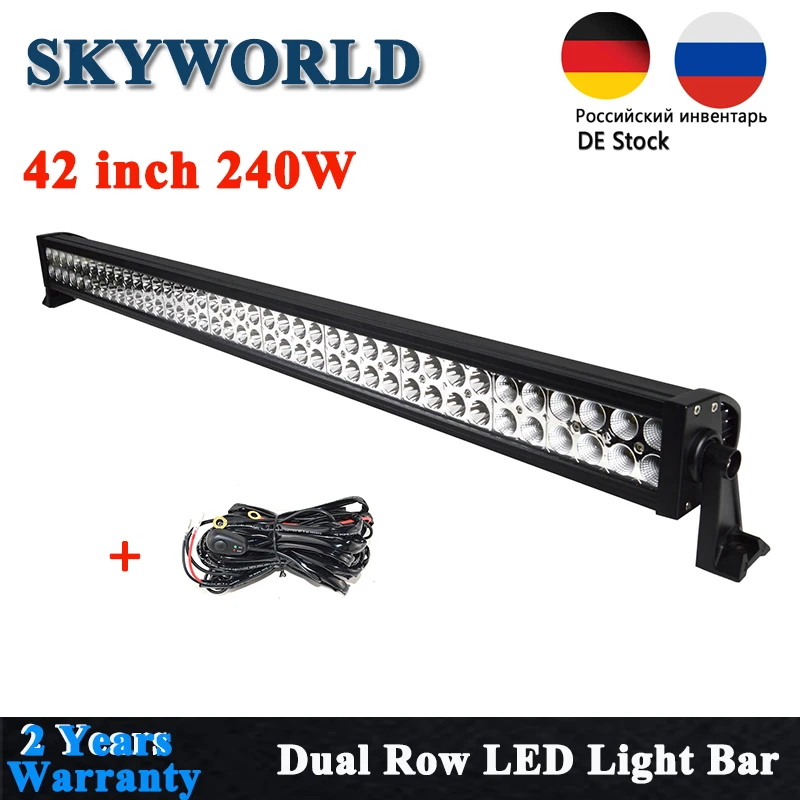 SKYWORLD бар внедорожный Led-бар 4" дюймов 240 Вт двухрядный вождения бампер противотуманная фара для лодки автомобиля грузовика 4x4 4WD внедорожник ATV UTE 12 В 24 В