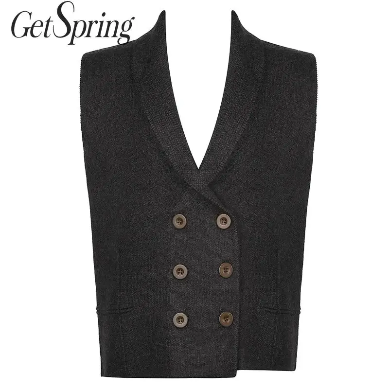 GetSpring Женский вязаный жилет Ретро женский свитер двубортный Трикотажный без