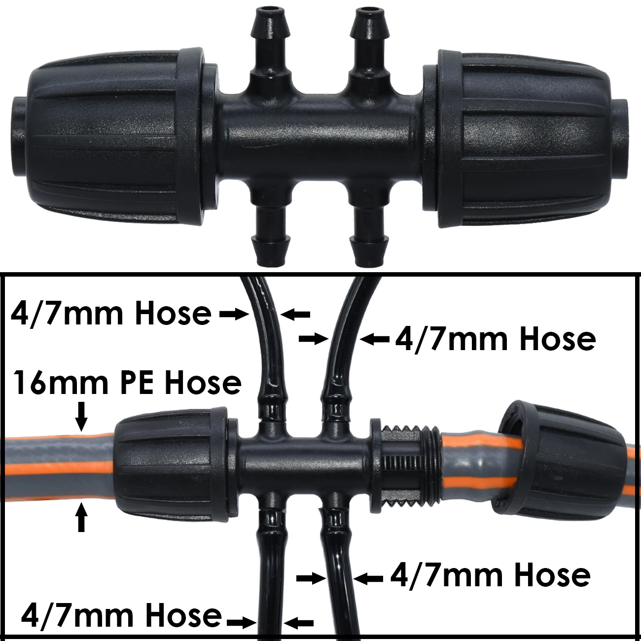KESLA 16mm to 4/7mm Tubing Connector Garden Flower Irrigation Water Adapter 6-Ways PE Tubing to 1/4 Micro Hose Connector Joint