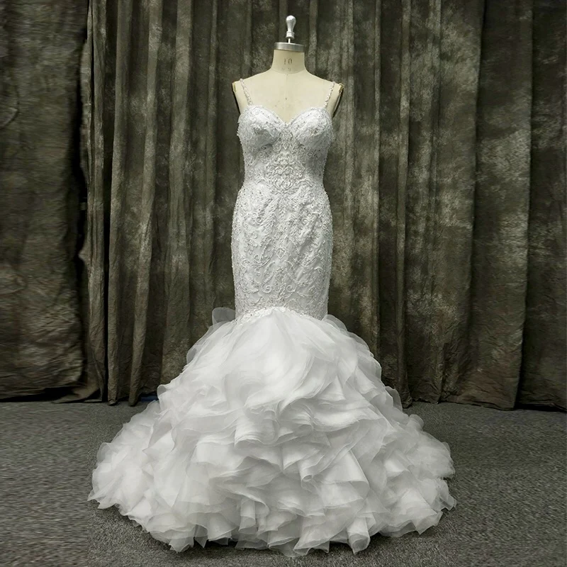 

Spaghetti Strap Corset Heavy Beading Mermaid Bridal Wedding Dress Gown 2020