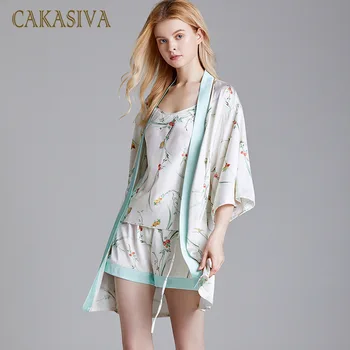 

Pajamas Female Summer Silk Sexy Strap Nightgown 3 Pieces Sleepware Lingerie Pijama Mujer Pijama Satin Pajamas Loungewear