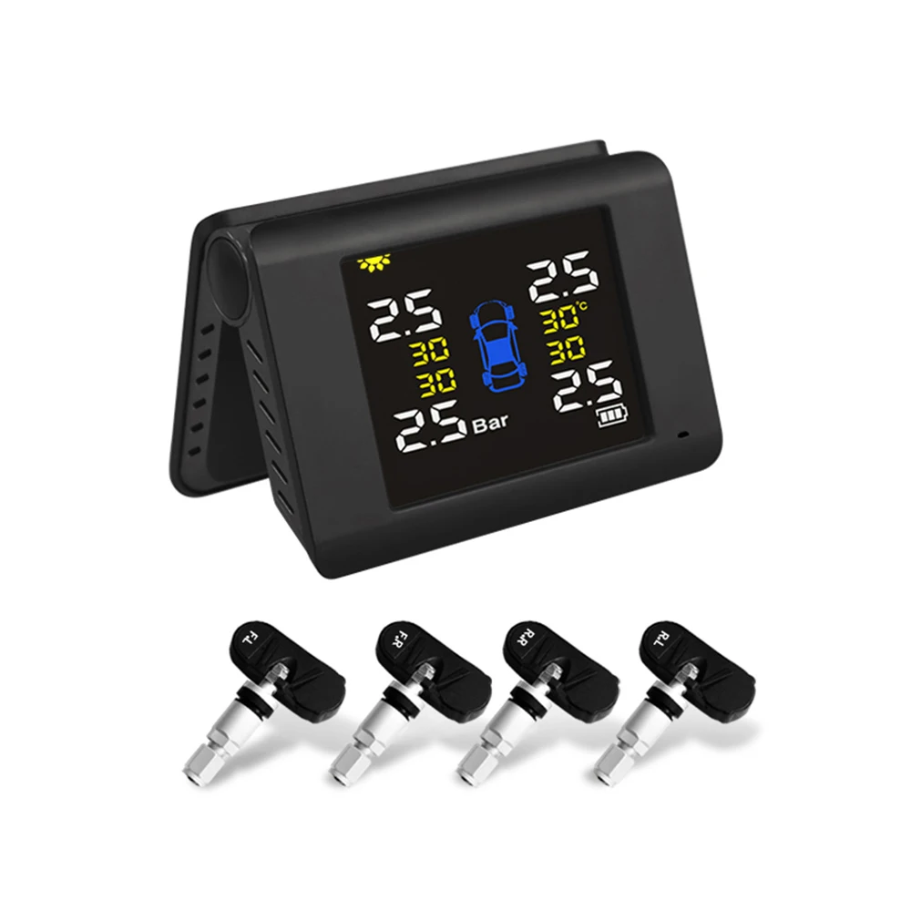 

TPMS Wireless Car Solar Power Tire Pressure Monitor Intelligent System LED Tire External & Internal Sensor Security Alarm