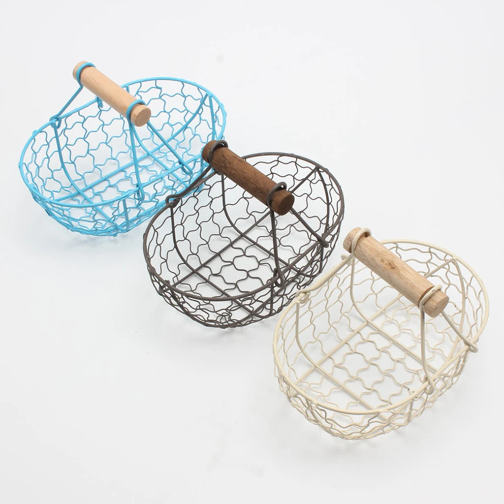 Iron Bread Basket Retro Metal Storage Basket Fruit Container with Handle Decor