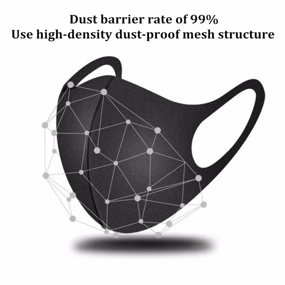 Black Sponge Face Mouth Mask Unisex Face Mask Reusable Pollution Shield Washable Mouth Cover Outdoor 5Pcs/Lot