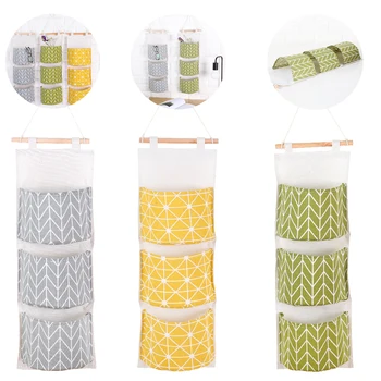 

3 Pockets Cute Wall Sundry Cotton Line Hanging Organizer Bag Multi-Layer Holder Makeup Rack Jewelry Household Storage Bag
