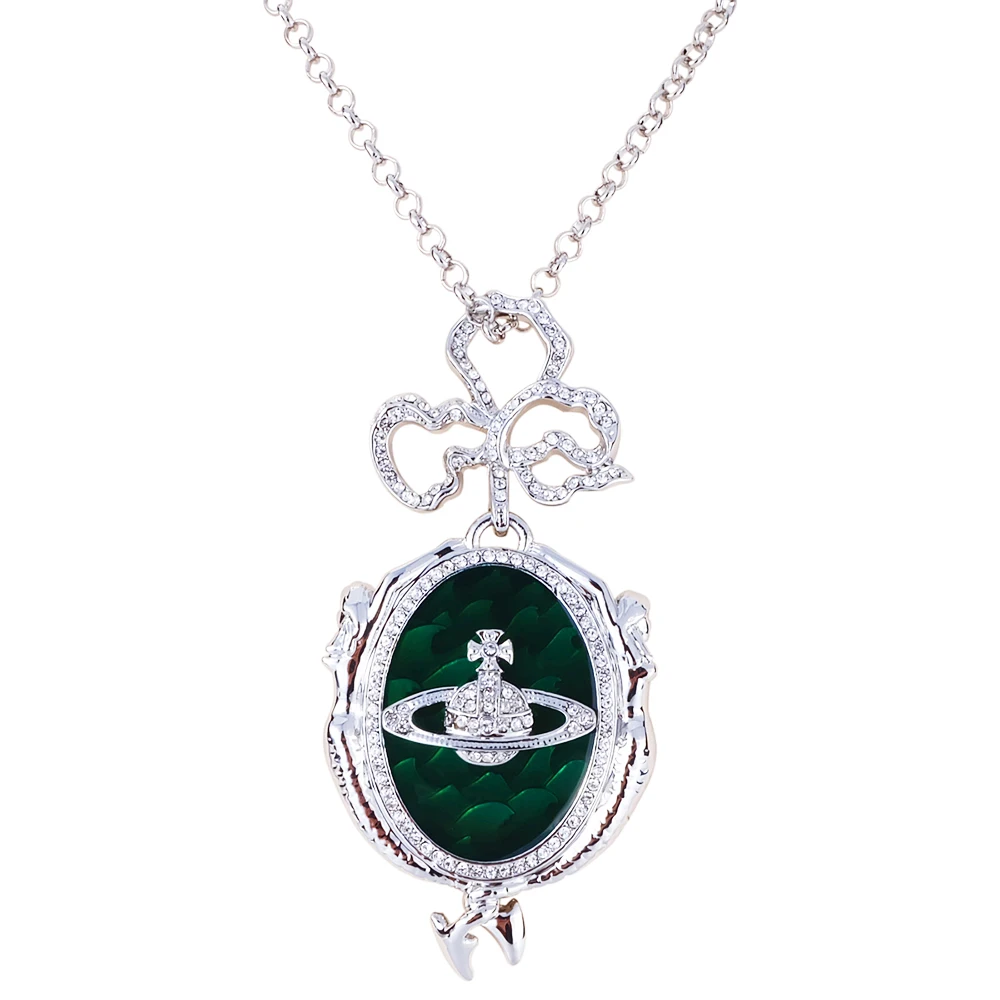 

XIAOJINGLING Full Crystal Vintage Mermaid Wrapped Cross Saturn Inlay Pendant Necklace Long Sweater Chain Gorgeous Jewelry Gift