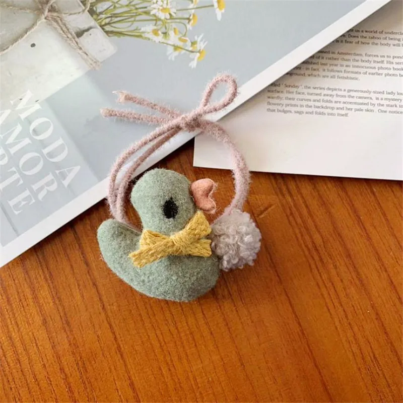 green duck 10 шт./лот, новые девушки, милые, шерсть, войлок, животное, волосы, веревка, мультфильм, утка, рыба, волосы, веревка, резина, эластичные волосы группы детей, аксессуары для волос - Цвет: green duck