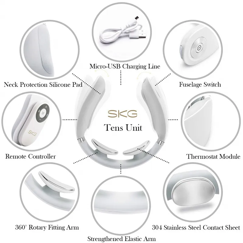  SKG Smart Electric Neck Massager Heating Pain Relief Tool 3D Wireless Deep Tissue Body Massage Heal - 4000182799600