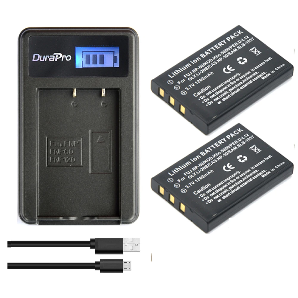 2Pc 1200Mah Np-60 Np 60 Np60 Batteria + Usb Lcd Caricabatterie Per Il Samsung Slb-1037 Per Fujifilm Np-60 Kodak Klic-5000 Per Olympus Li-20B
