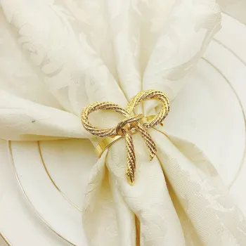 

VOGVIGO 12pcs/lot Golden Napkin Ring for Dinner Parties Bow Tie Napkin Buckle Home Party Tableware Decoration Metal Napkin Rings