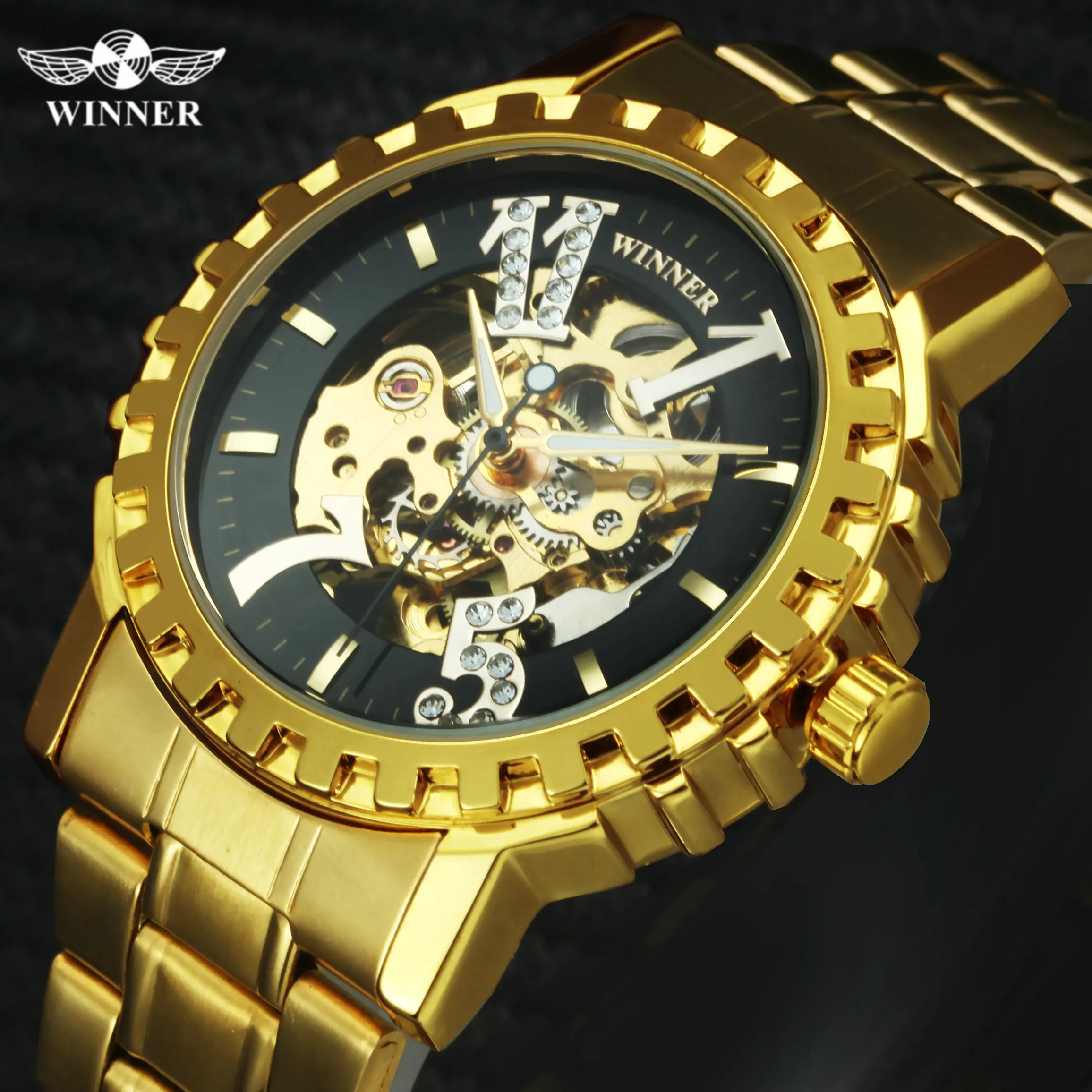 WINNER Топ бренд класса люкс Мужские автоматические механические часы золотые