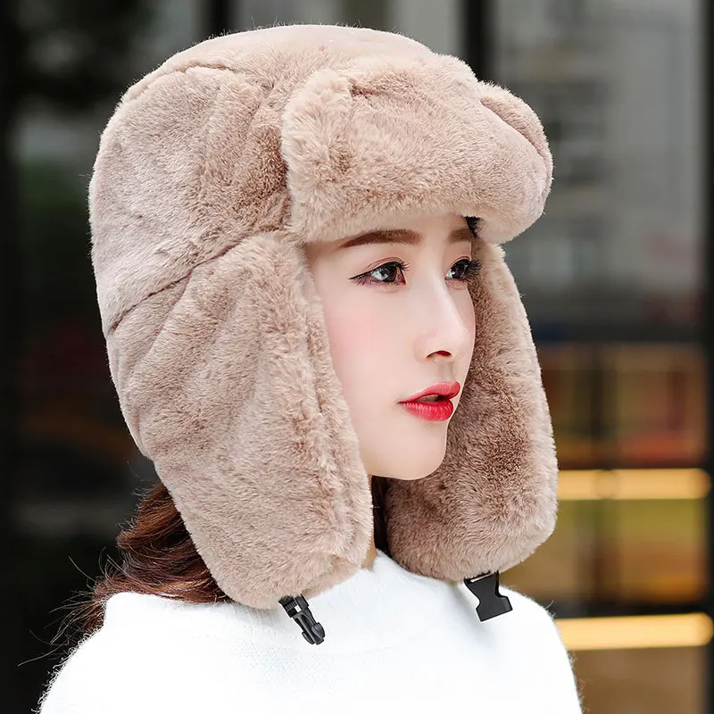 Русские шапки меховые шапки-бомберы для Для женщин зима девочек Кепки с хлопок белая шапка меховые наушники Для женщин теплая шапка - Цвет: coffee
