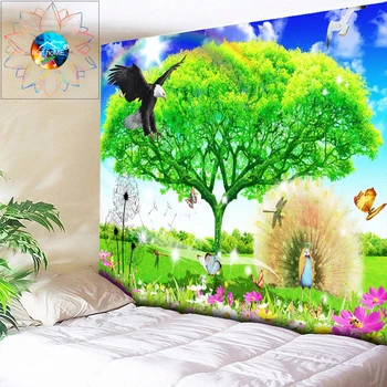 

Psychedelic Tree Wall Tapestry Flowers Wall Hanging Hippie Mandala Tapestry Dandelion Butterfly Peacock Dorm Decor Wall Cloth