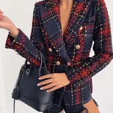 Осенне-зимняя женская куртка новая линия клетчатая твидовая шерстяная двубортная куртка Блейзер приталенное элегантное пальто верхняя одежда